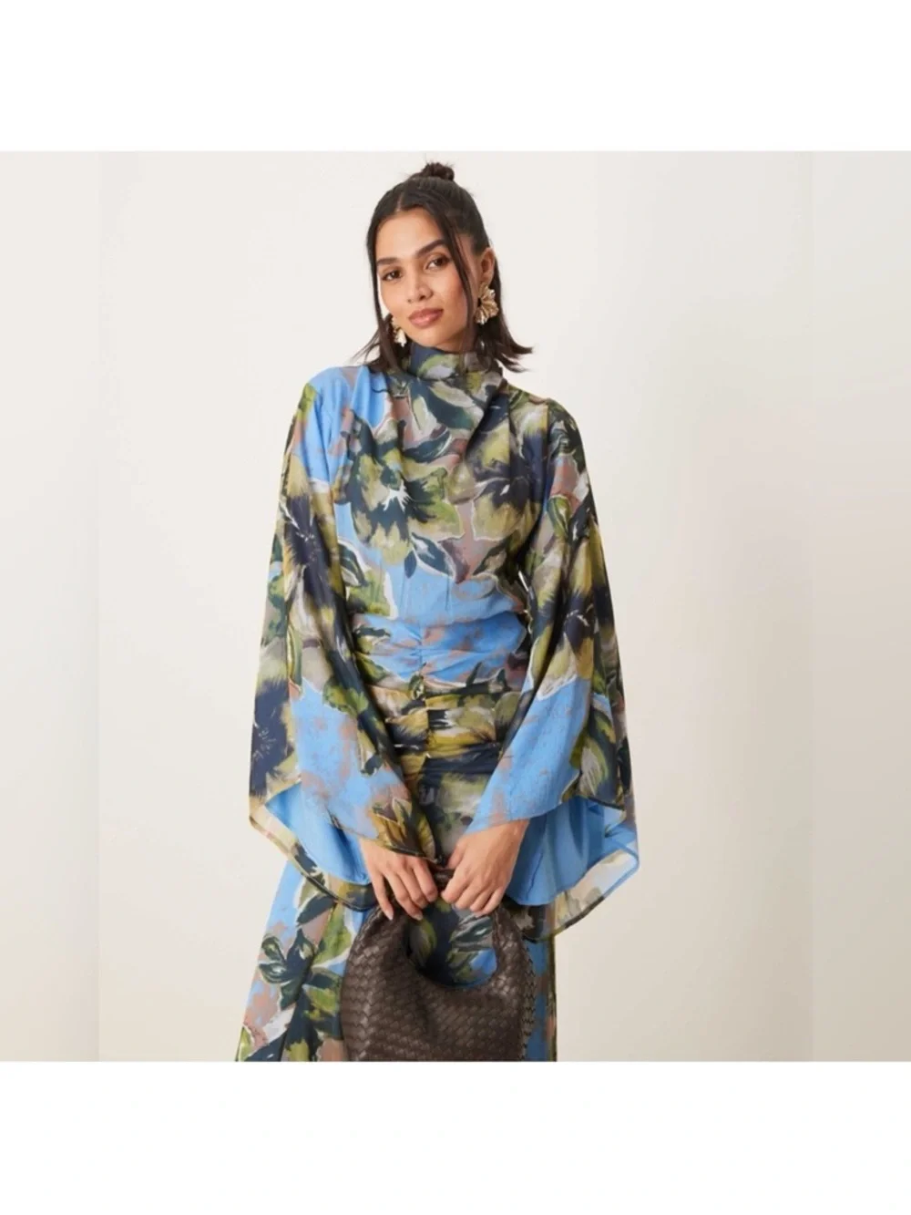 ASOS Blue Floral Maxi Dress with Green Accents - Picture 4 of 4